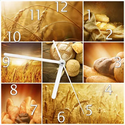 Produktbild von Wallario Design Wanduhr Getreide und Brotsorten aus Weizen aus Echtglas, Größe 20 x 20 cm