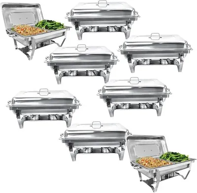Produktbild von Chafing Dish Edelstahl Buffet-Set Warmhaltebehälter Speisenwärmer Wärmebehälter Rechaud für Catering, Buffet und Party (8 Set 1x2 GN-Behälter)