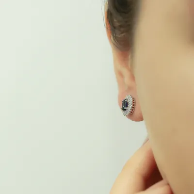 Produktbild von Diamant Oval Saphir Ohrhänger 14 Karat Weißgold