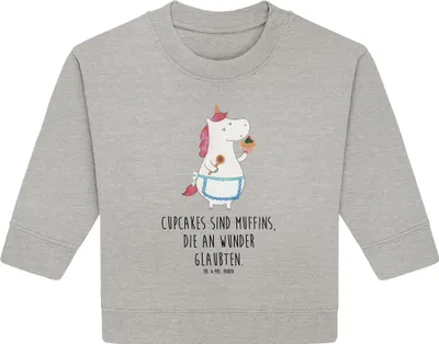 Produktbild von Mr. & Mrs. Panda Organic Baby Pullover Einhorn Küche 12. - 18. Monat - Heather Grey - Geschenk, Torte, Backen, Kuchen, Unicorn, Bäckerin, Bullover, Muffin, Einhörner