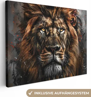 Obrázok produktu pre MuchoWow® - Plátno - Lev - Zvieratá - Portrét - Čierna -  nástenné maľby, nástenné dekorácie obrazy obývacia izba, 120x90cm