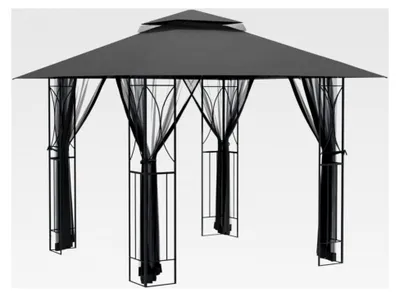 Produktbild von Gartenpavillon mit Seitenwänden und Doppeldach, Gartenzelt aus Stahl, Anthrazit 300x300x270cm