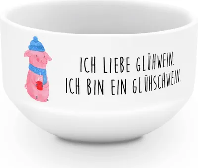 Produktbild von Mr. & Mrs. Panda Schüssel Schwein Glühwein - Weiß - Geschenk, Punsch, Glühschwein, Müslischale, Obstschale, Winter, dessertschale, Weihnachtsmarkt, schale, Snackschale
