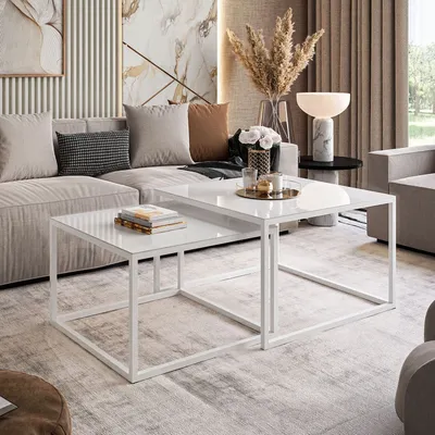 Produktbild von YOSHI GLASS Couchtisch 2in1 39cm/45 cm Weiß / Weiß hochglanz