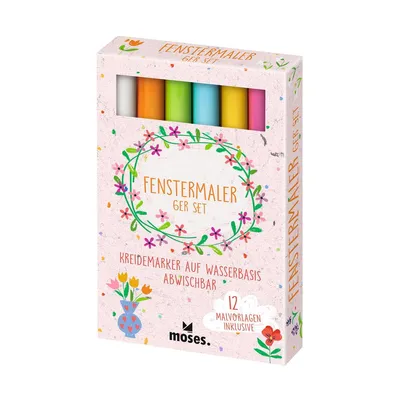Produktbild von MOSES Fenstermaler 6er Set Kreidemarker mit 12 Motiven