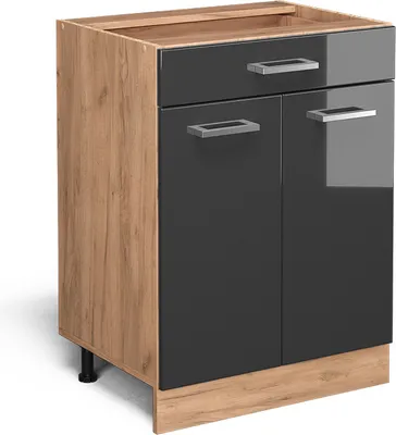 Produktbild von Vicco Küchenunterschrank R-Line, 60 cm mit Schublade, ohne Arbeitsplatte, Anthrazit Hochglanz/Goldkraft Eiche
