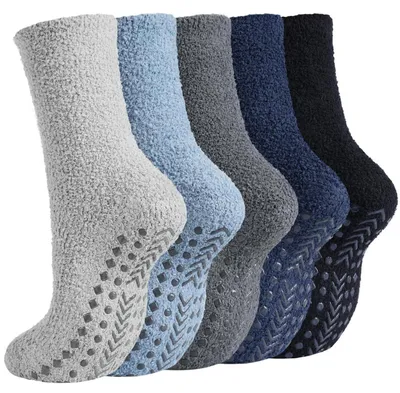 Produktbild von Kuschelsocken Herren Stoppersocken Noppen 39-46 Blau Polyester Elasthan