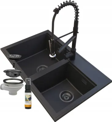 Produktbild von Granitan | Granitspüle HEKTOR - Schwarz - Mit Spiralfaucet und manuellem Siphon - Modernes Design