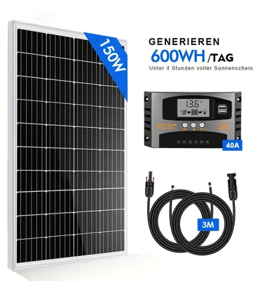 Productafbeelding van Zonnepaneel set 150W 12V met 40A MPPT controller, kabels en lichtgewicht aluminium frame