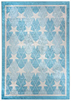 Produktbild von Mazovia Kinderteppich Sterne Blau 120x170 cm Kurzflor Pflegeleicht Spielteppich für Kinderzimmer