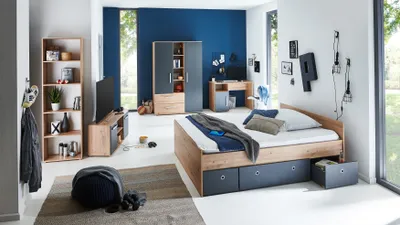 Image de Chambre d'adolescent 6 pièces, armoire, surface de couchage lit d'adolescent incl. caisson à roulettes 140 x 200 cm