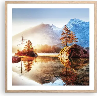 Produktbild von Gerahmtes Poster - Rahmen in heller Eiche - Morgendämmerung Berge See - 60x60 cm - Wand Bild - Wanddeko - Wandbilder - Kunstposter - Wandposter - Bilderrahmen - Bilder - Kunstdruck - P2NAC60x60-4617