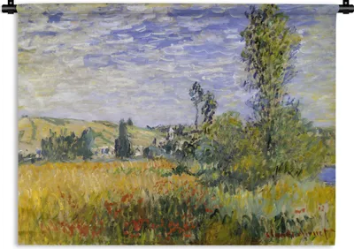 Produktbild von MuchoWow® Wandteppich Wandbehang Landschaft bei Vetheuil - Gemälde von Claude Monet 120x90 cm Tapisserie Dekoration Wandtuch - Wohnen - Aufhänger für die Wand