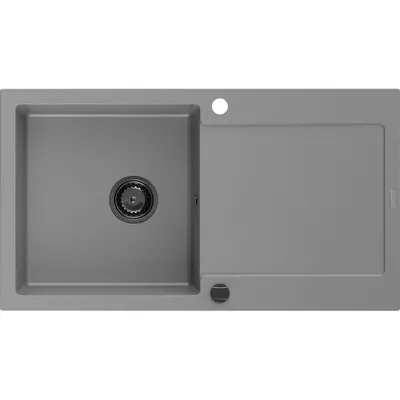 Obrázek produktu pro Mexen Leo 1-miskový granitový dřez s odkapávačem 900 x 500 mm, Šedá, sifon Černá - 6501901010-71-B