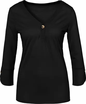 Produktbild von LASCANA Blusenshirt mit Knopfdetails schwarz Größe 32/34