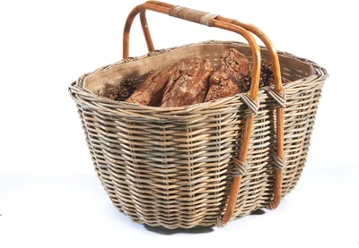 Produktbild von Kobolo Holztrage Holzkorb für Kaminholz - kubu Rattan - mit Jutestoff und Henkel ausgestattet - Brennholz Holztasche Shopper Feuerholz Kaminholz