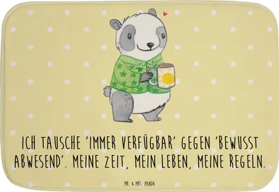 Produktbild von Mr. & Mrs. Panda Badteppich Panda Burnout - Gelb Pastell - Geschenk, Badematte, Überlastung, duschmatte, Badezimmerteppich, Badvorleger, Erschöpfung, Teppich Bad