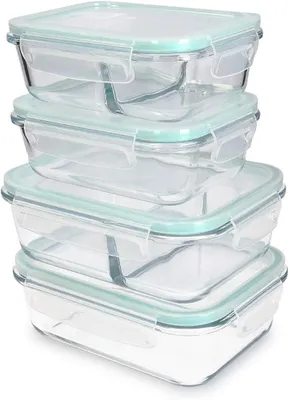 Immagine prodotto di Contenitori in vetro per alimenti - Contenitori per la preparazione dei pasti - Per conservare gli alimenti - Senza BPA e ermetici - Confezione da 4 pezzi - Trasparente