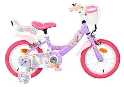 Image de Volare Unicorn, vélo pour enfants - Fille - 14 pouces - Violet - Deux freins à main