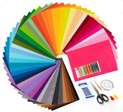 Produktbild von 50 Farben Bastelfilz Farbig Filz Blätter 20 x 30 cm Polyester Felt Fabric Filzplatten +7 Bastelfilz Zubehör für Nähen zum DIY Handwerk Nähen Manual Decoration