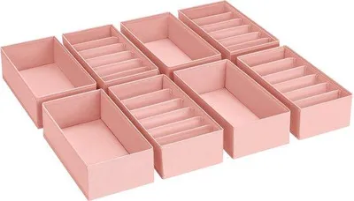Image de Lot de 8 rangements de tiroir, système de rangement pour vêtements d'enfants, 30 x 15 x 9 cm, rose