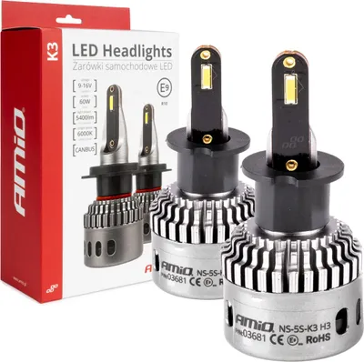 Imagen del producto de Bombillas LED para faros H3, 12V, 6000K, con tecnología Canbus, de la serie AMiO K3, para una visibilidad mejorada