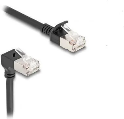 Produktbild von DeLOCK RJ45 Netzwerkkabel Cat.6A S/FTP Slim 90° unten gewinkelt / gerade 3 m schwarz, 3 m, Cat6a, S/FTP (S-STP), RJ-45, RJ-45, Schwarz