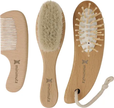 Produktbild von Baby Bürstenset 3-teilig Buchenholz, Weiche Bürste Neugeborene, Babypflege Milchschorf Kamm