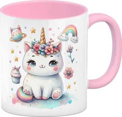 Produktbild von Einhorn-Katze Aquarell Kaffeebecher in rosa