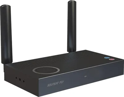 A black wireless audio video transmission system with two antennas is shown against a white background.