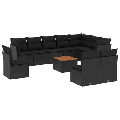 Produktbild von vidaXL 11-tlg. Garten-Sofagarnitur mit Kissen Schwarz Poly Rattan