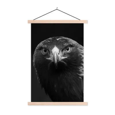 Produktbild von MuchoWow® Textilposter Bussard - Vogel - Tiere - Schwarz - Weiß 60x90 cm mit holzfarbenen Rahmen - Textil