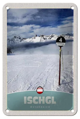 Produktbild von Blechschild Reise 12x18cm Ischgl Östereich Schnee Berge Urlaub Schild