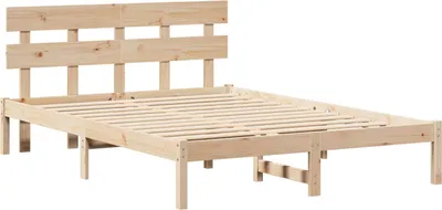Produktbild von vidaXL Bettgestell mit Kopfteil Braun 150 x 200 cm Massivholz Kiefer