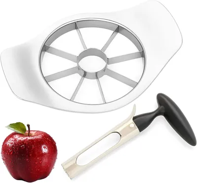 Produktbild von 2 Apfelentkerner aus Edelstahl mit ergonomischen Griffen in Rot und Schwarz, geeignet für Küche und Backen