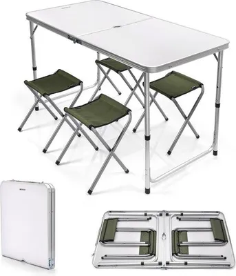 Produktbild von Famanu Camping-Tisch Aluminium klappbar 120 x 60 x 69 cm mit 4 Stühlen