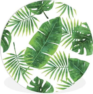 Produktbild von MuchoWow® Rundes Wandbild - Runde Bilder Tropisch - Blätter - Muster Ø 30 cm Kreis Wanddekoration Kunststoff - Wandkreis - Wandschmuck - Schlafzimmer - Bilder - Der Kreis - Kunst für die Wohnung - Plastik - Kunstdruck - Wandbild