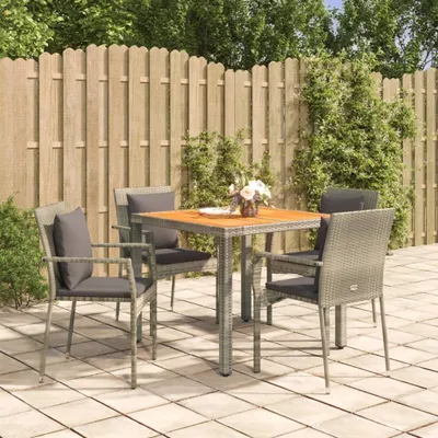 Produktbild von 5-tlg. Garten-Essgruppe mit Kissen Grau Poly Rattan , Gartenmöbel-Sets Design 2024