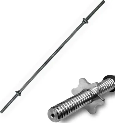 A barbell with a close-up of one of its ends.