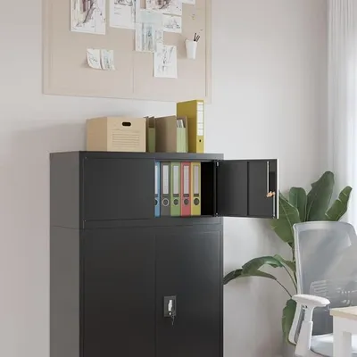 Produktbild von Aktenschrank Schwarz 90x40x40 cm Stahl, Metallschrank, Werkstattschrank, Werkzeugschrank, Büroschrank, Lagerschrank, Garagenschrank, Stahlschrank