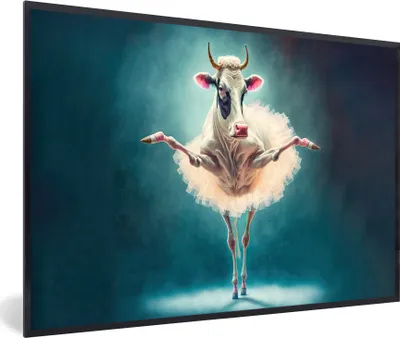 Produktbild von MuchoWow® Gerahmtes Poster Kuh - Rock - Ballett - Tiere - Porträt 30x20 cm - Poster mit Schwarzem Bilderrahmen Wandposter Rahmen Foto Bilder - Kunstdruck - Bild-Poster