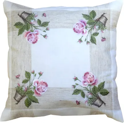 Produktbild von Kissenhülle Stickerei Rosen und Körbchen 40 x 40 cm Kissenhülle