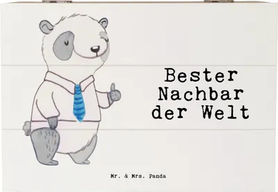 Produktbild von Mr. & Mrs. Panda Kiste Panda Bester Nachbar der Welt 22 x 15 cm - Weiß - Geschenk, Holzkiste, mit Deckel, Freund, Nachbarn, Geschenkidee, truhe holz, Box, Nachbarschaft