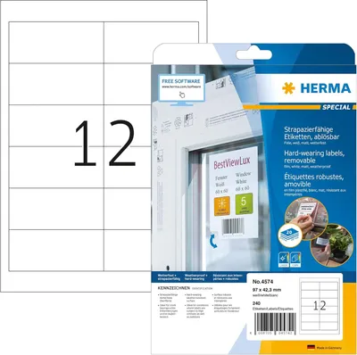 Zdjęcie produktu dla HERMA Folien-Etiketten A4 97x42.3mm   weiß ablösbar   240St.