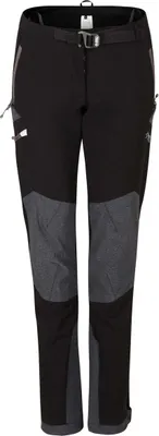 Schwarze Softshellhose für Damen mit grauen Einsätzen und seitlichen Reißverschlusstaschen von DirectAlpine.