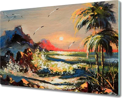 Produktbild von Coloray Kochplattenabdeckung Herdabdeckplatte 80x52 cm Hackbrett Schneidebrett Küchenbrett - Coast Sonnenuntergang