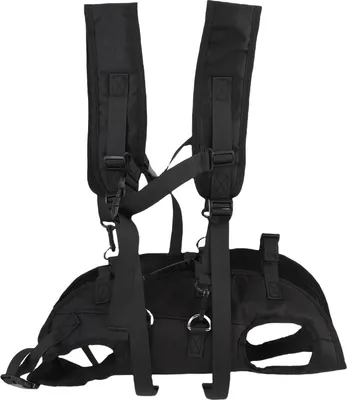 A black dog backpack carrier viewed from the back.
