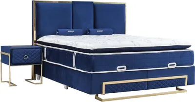 Produktbild von HERA Polsterbett 160x200 - Farbe: Blau - Set: Bettkasten-Kopfteil - Matratze