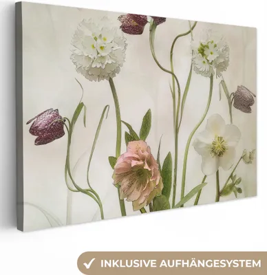 Produktbild von MuchoWow® - Leinwandbilder - Blumen - Frühling - Garten - Stilleben, Wandbild, Wanddeko Bilder Wohnzimmer, 120x80cm