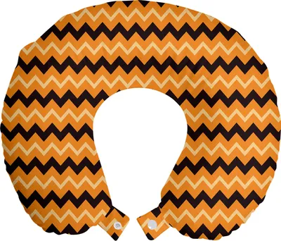 Produktbild von ABAKUHAUS Streifen Reisekissen Nackenstütze, Geometrische Linien Zusammensetzung, Schaumstoff Reiseartikel für Flugzeug und Auto, 30x30 cm, Orange Schwarz Pale Orange